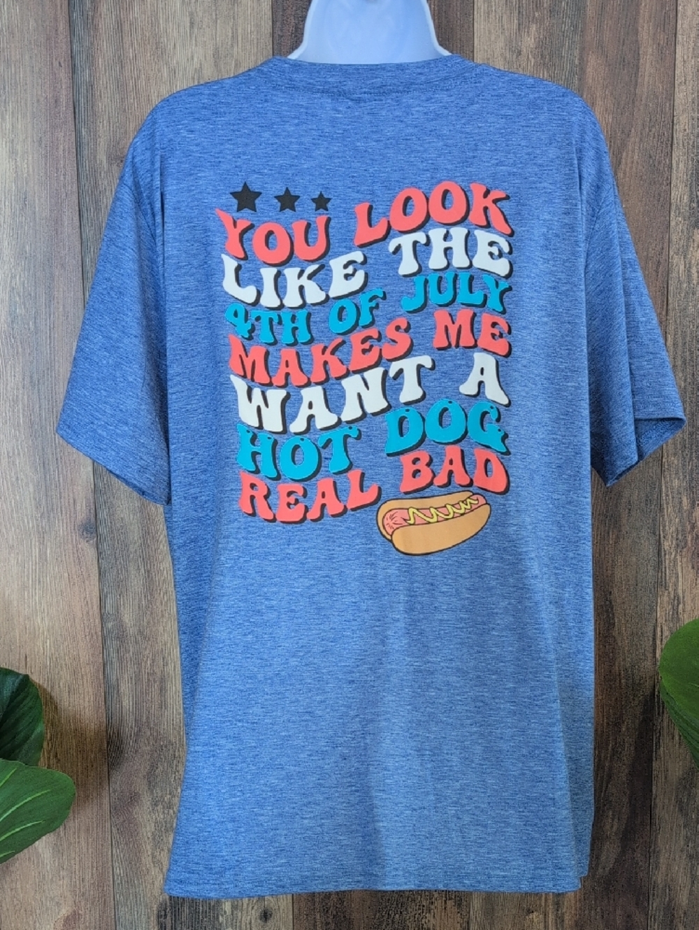 Heather Blue 2XL Unisex 'Legally Blonde' Graphic July 4th Hot Dog Tee 2XL  AC166